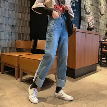 

2020 New Retro Wild Loose Thin Curled Jeans Straight Cropped Pants