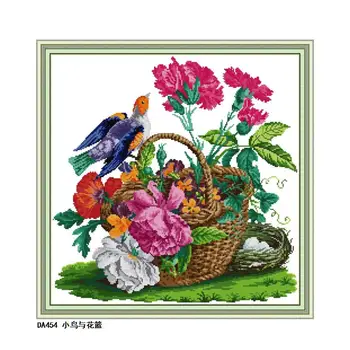 

New coming Birdie and flower basket CROSS-STITCH 11CT 14CT Hand made DIY Embroidery Kit for Home Decor and Surprise Gift