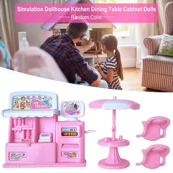 

Simulation Dollhouse Ice Cream Candy Trolley House Play Educational Toy Kitchen Dining Table Cabinet Girl Pretend Game Toy