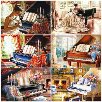 

HUACAN Paint By Number Piano DIY Pictures By Numbers Girl Hand Painted Painting Art Drawing On Canvas Gift Kits Home Decor