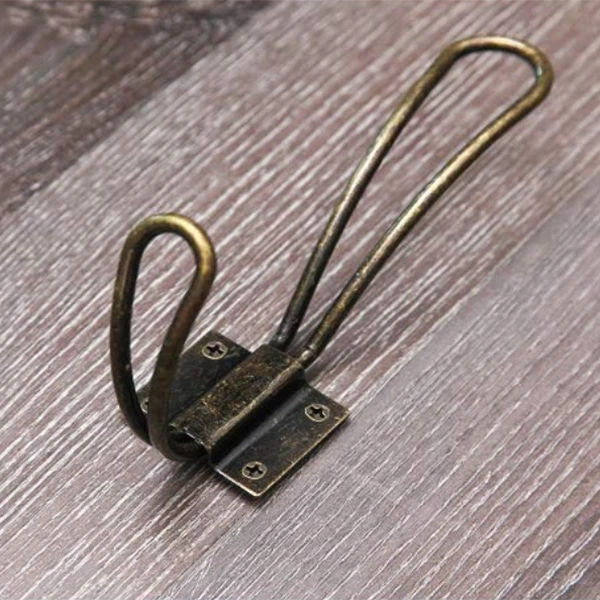 Wall-mounted antique coat hooks- 10 vintage double-layer hangers with large screws- Hard antique industrial heavy duty hook se