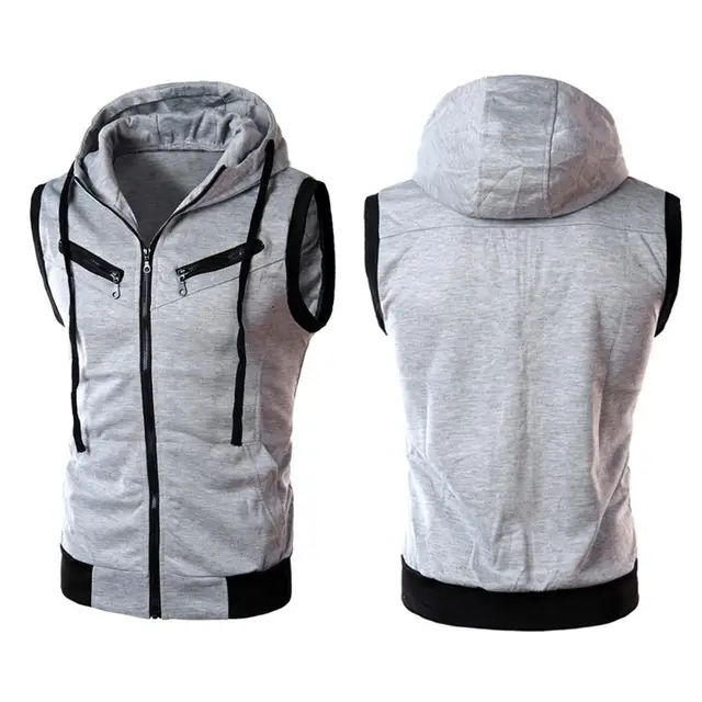 Men Jackets Zipper Sleeveless Fitness Color Block Hoodies Vest Men's Clothing Sports for running 2021 Streetwear 4