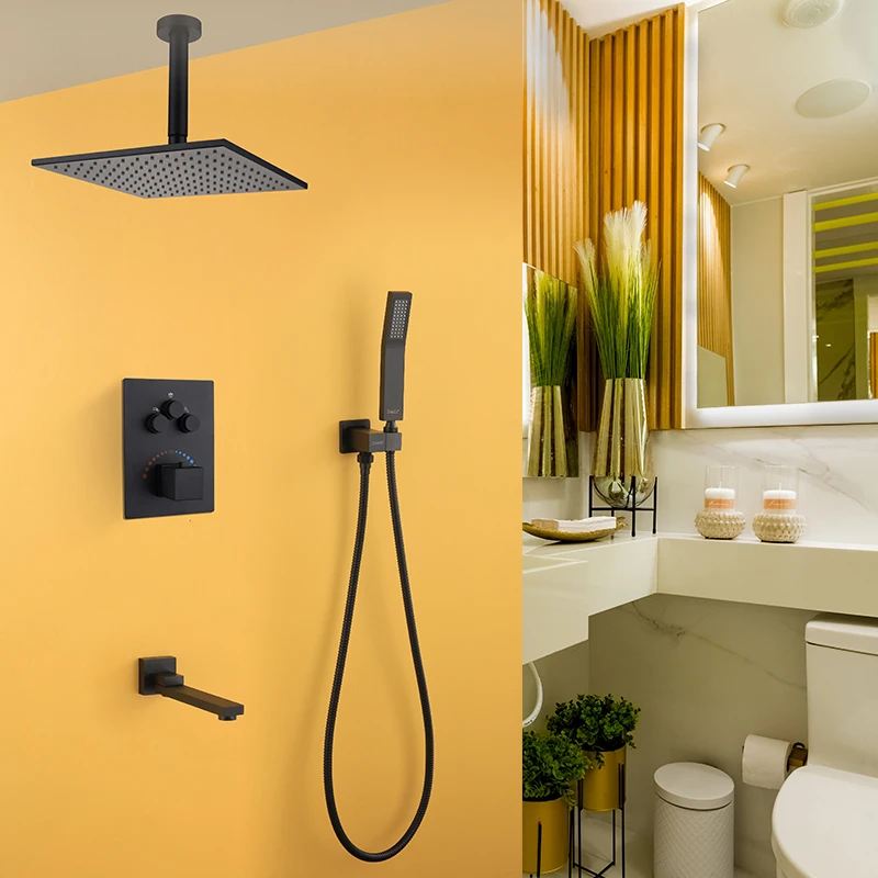 Новый латунный набор для душа ванной комнаты матовый черный дождевой смеситель