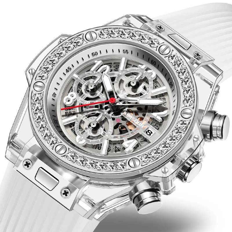 

Switzerland Diamond cutting Japan MIYOTA quartz Brand diamond transparent male female couple watch tide shaking rolexable