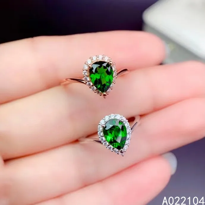 

KJJEAXCMY fine jewelry 925 sterling silver inlaid natural diopside women classic fashion water drop OL style gem ring support de