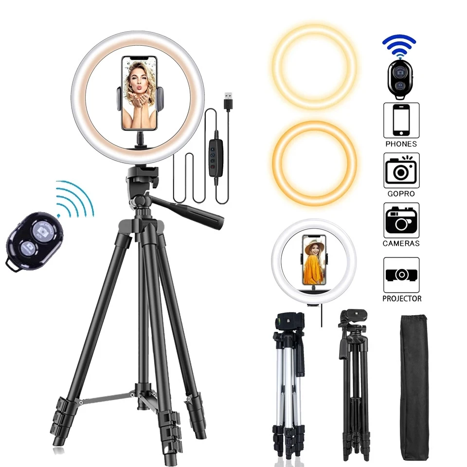 Lampe Annulaire LED 10 Pouces Dimmable Avec Trépied, Support Téléphone Et Télécommande - AGM