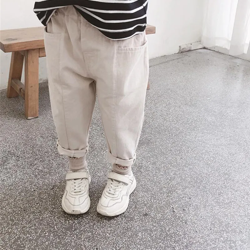 Beige Г., Осенние штаны повседневные однотонные хлопковые брюки для девочек 2, 3, 4, 5, 6, 7 лет, Детская Одежда Осенние узкие брюки для девочек - Цвет: Beige