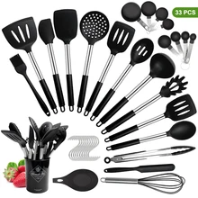 Silicone Cooking Turner Kitchenware Set 33/14pcs Stainless Steel Handle Spatula Kitchen Utensils Baking Tool Kit Storage Box