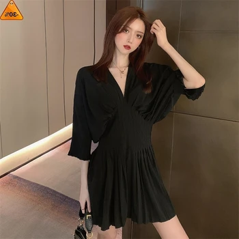 

White Pleated Women Split Big Size Long Blouse New V-collar Long Sleeve Loose Fit Shirt Fashion Spring Summer 2020