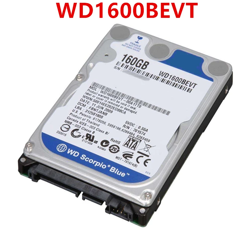 

New HDD For WD 160GB 2.5" SATA 3 Gb/s 8MB 5400RPM 9.5MM For Internal Hard Disk For Notebook HDD For WD1600BEVT WD1600BEVS