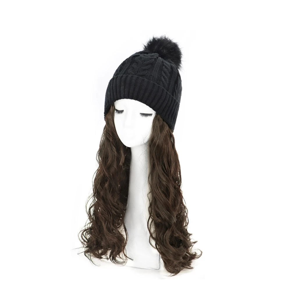 Женский эластичный вязаный парик с капюшоном, зимняя теплая шапка, парик для девочек, кудрявый, 4 цвета на выбор