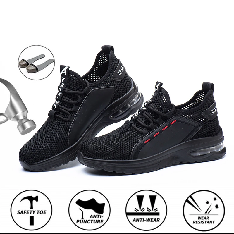 ZAPATOS DE TRABAJO transpirables con punta acero para hombre mujer, zapatillas de seguridad con amortiguación de aire, ligeras, antideslizantes|Calzado de seguridad| - AliExpress