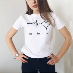 Вера, Надежда: футболка с надписью «Love» Для женщин летние шорты с длинными рукавами и круглым вырезом, хлопковая Футболка Femme черный, белый