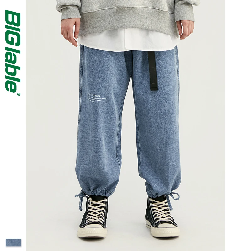 2019 AW мужские свободные джинсы с завязками на лодыжке синие прямые уличная одежда