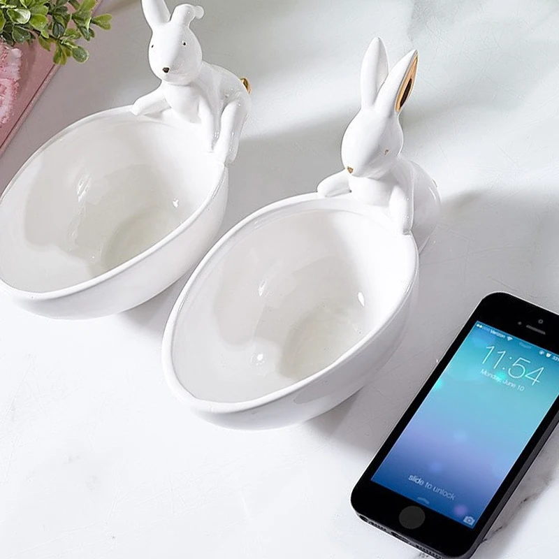 Креативные керамические кролики тарелка для торта лоток для рабочего стола блюдо фарфоровое блюдо для закусок украшения дома для посуды любителей подарка