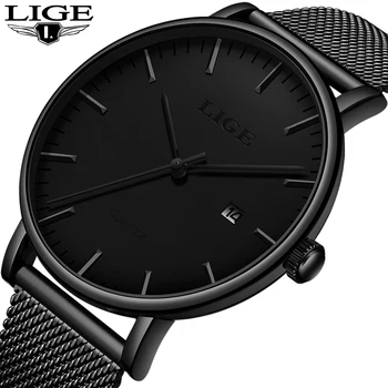 

LIGE New Watches Mens 2019 Man Fashion Simple Stainless Steel Dial Date Thin Watch For Men Luxury Casual Waterproof Quartz Clock