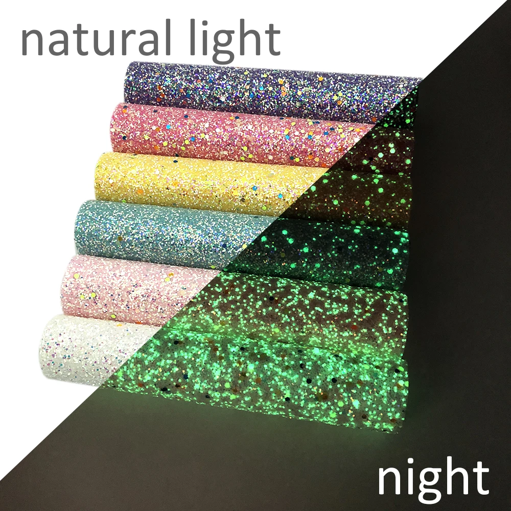 

David accessories 30*140cm Sequins Glow In The Dark Chunky Glitter Fabric Synthetic Leather DIY Bow Bag Shoes Material,1Yc7713