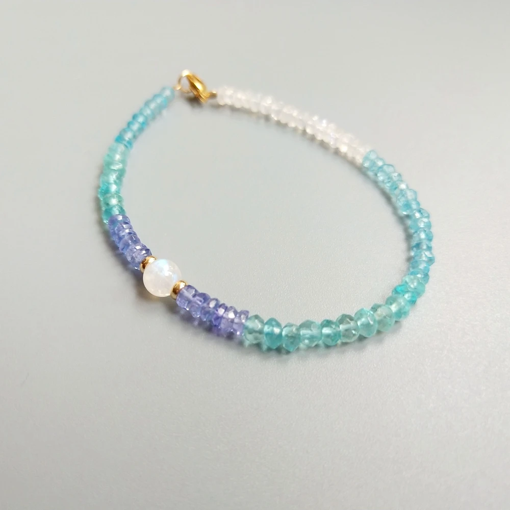 

Lii Ji Genuine Apatite Tanzanite Moonstone Bracelet US 14K GF Delicate Bracelet For Women