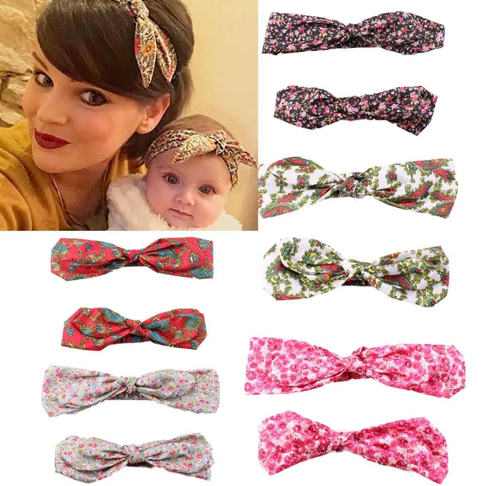 

1 Set Mother and Baby Headband Bow Knot Elastic Head Bands Newborn Hair Accessories Kids and Mom Headwrap 2PCS Baby And Women