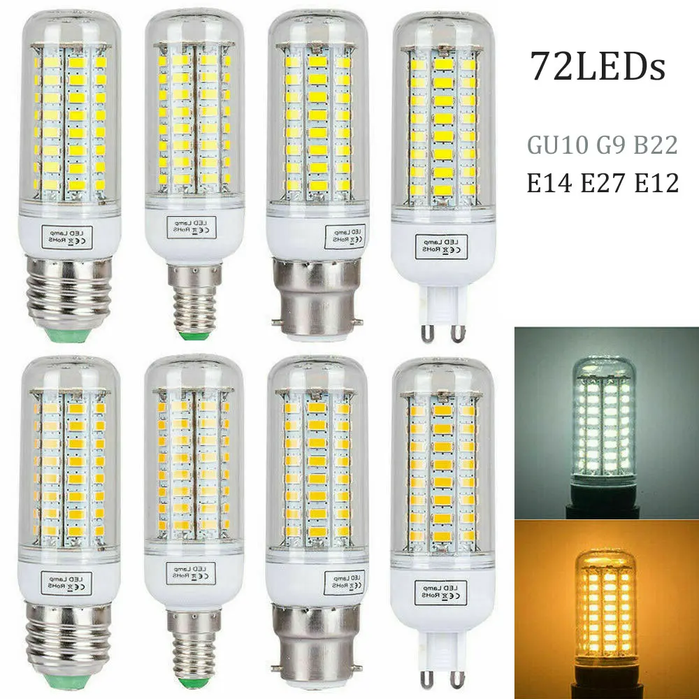 E14 E27 светодиодный кукурузная лампа 72 Вт 5730 SMD GU10 G9 B22 штык E12 чипы AC 110V 220V