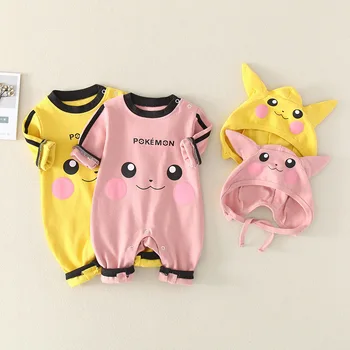 

Famuka Baby Boys Girls Clothing 2pcs Newborn Baby Pikachu Printed Romper With Hat Infant Pokemon Jumpsuit for Spring Autumn