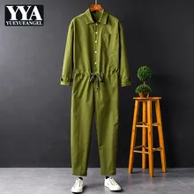 Харадзюку мужские повседневные свободные комбинезоны с длинным рукавом однобортный Топ с завязками на талии длинные брюки мужские брюки карго комбинезоны