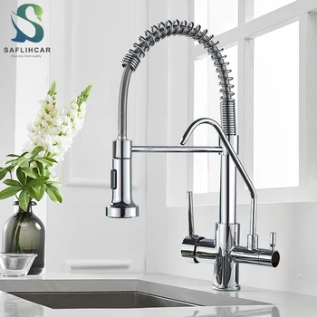 

Chrome Kitchen Sink Faucet Water Purifier Filter Tap Two-outlet Sink Faucet Hot and Cold Water Kitchen Faucet Mixer Tap