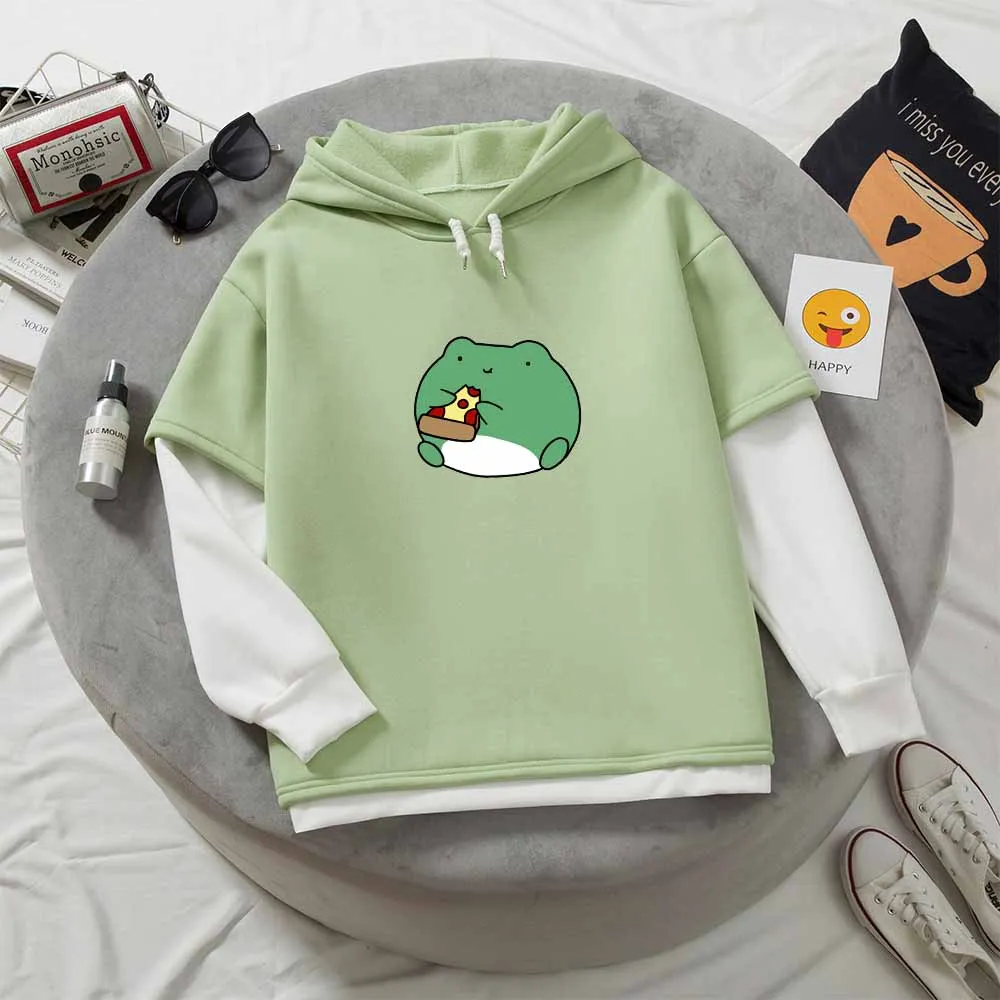 

Funny Frog Hoodies Women Letter Printed Harajuku Pullover Sweatshirt Soft Long Sleeve Hoodie for Girls Korean Clothing