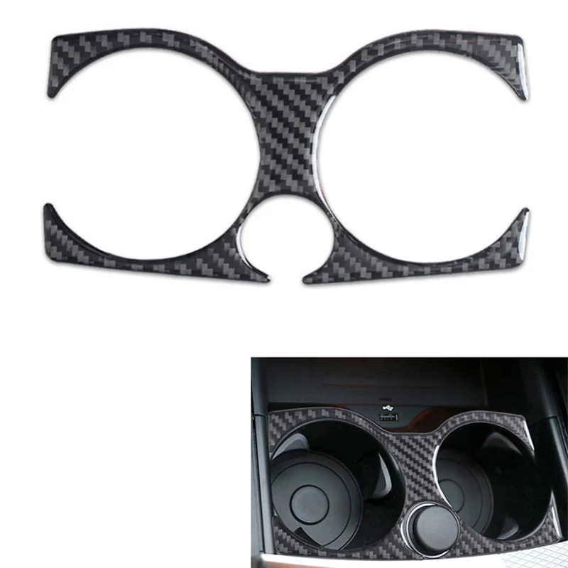 Carbon Fiber Console Water Cup Holder Frame Cover Trim for BMW 5 Series
