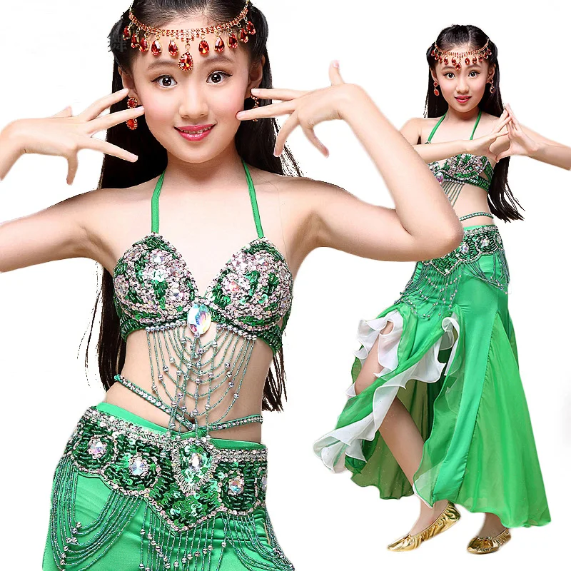 Newest Stage Performance Oriental Belly Dancing Clothes 3-piece Suit Bra, Belt, Skirt Children Belly Dance Costume for Girls