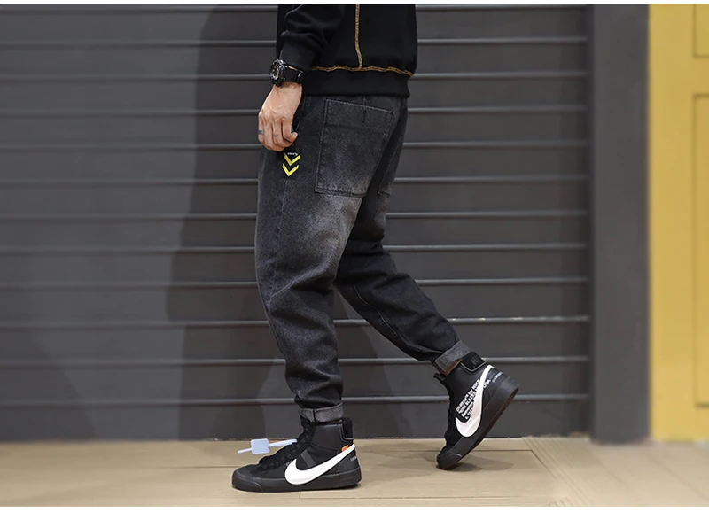 Fashion Streetwear Men Jeans Loose Fit Patch Designer Denim Cargo Pants Men Harem Jeans Vintage Retro Hip Hop Jogger Jeans Homme