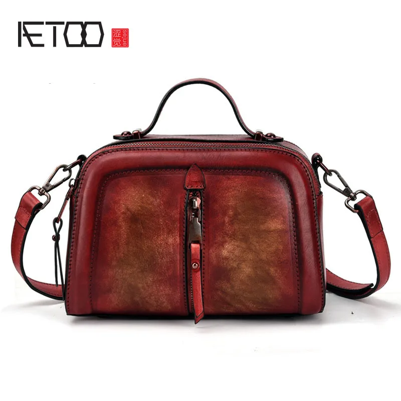 

BJYL New fashion tree high leather handbag first layer cowhide Europe and America retro handmade rub color shoulder diagonal