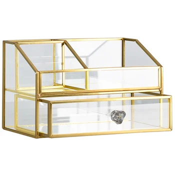 

TOP!-Modern Home Bedroom Dressing Table Glass Jewelry Box Transparent Storage Box Retro Decorative Box