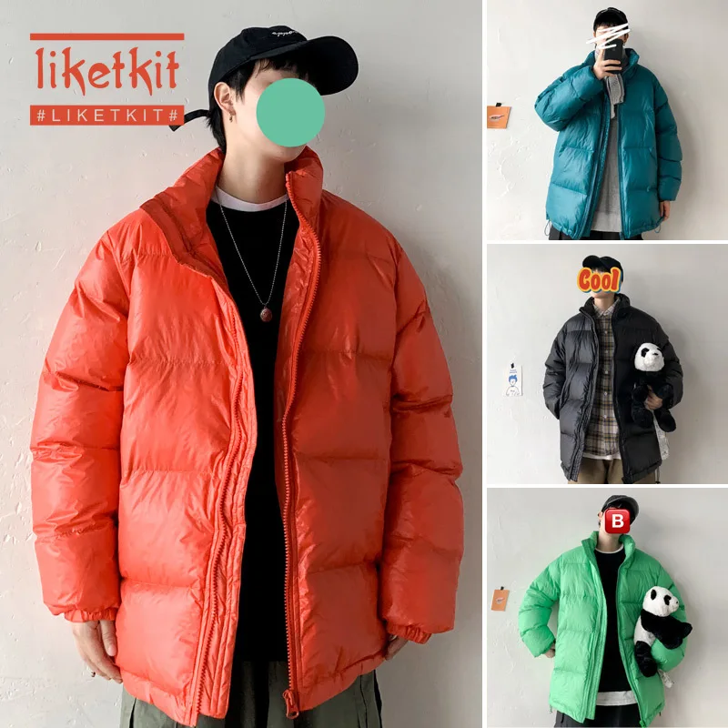 

Liketkit Mens Bubble Coat Winter Jackets 2019 Solid Casual Stand Collar Thick Warm Parkas Coat Male Loose Korean Couples Outwear