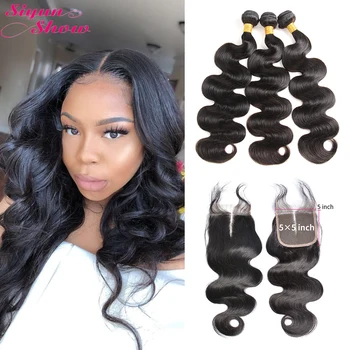 

32 34inch Raw Indian Hair Body Wave Bundles With Closure 5x5 Closure With Bundles 100% Human Hair Bundles With Closure No Tangle