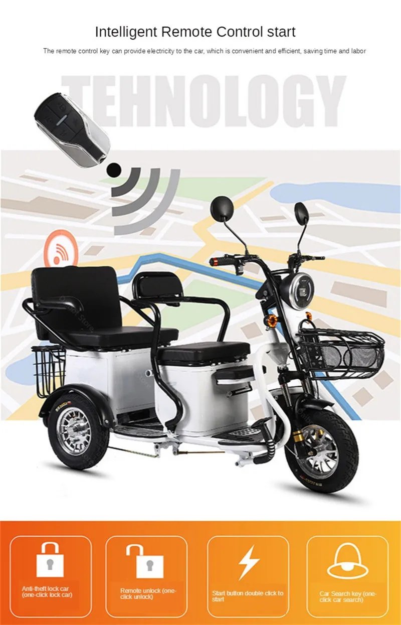 Electric Elderly Scooter Three Wheels Electric Scooters 80KM 60V 800W Portable 3 Wheel Electric Motorcycle With Shopping Basket (7)