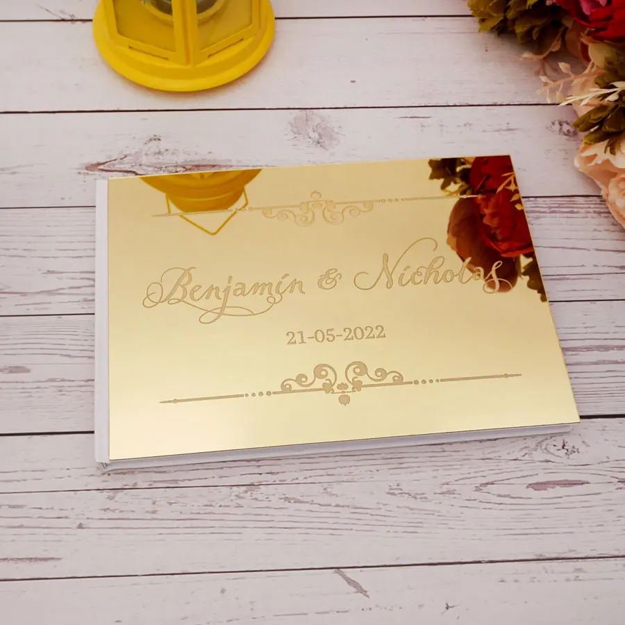 25x18cm Horizontal Style Book Signature Guest Book Vintage Acrylic Mirror Cover Scrapbook Party Favors