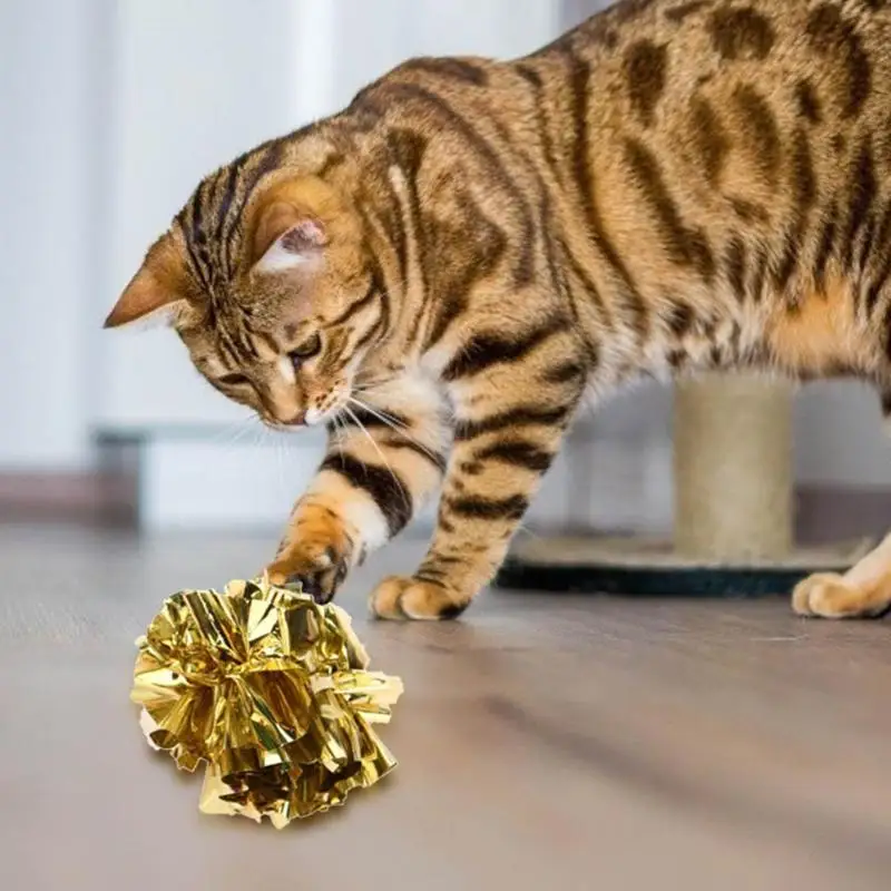 1pcs Multicolor Mylar Crinkle Ball Colorful Ring Paper Sound Toy Shiny Crinkly Ball Kitten Interactive Toys Pet Cat Toys