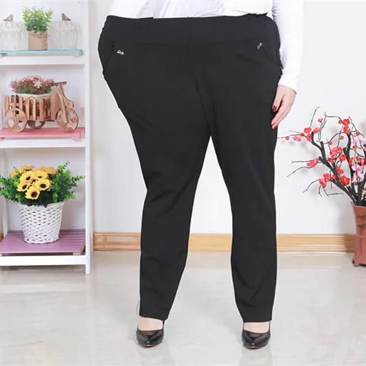 Deporte Women Pants Autumn Summer Oversized 2XL-7XL Vintage High Waist Black Straight Trousers for Middle Age Women J900