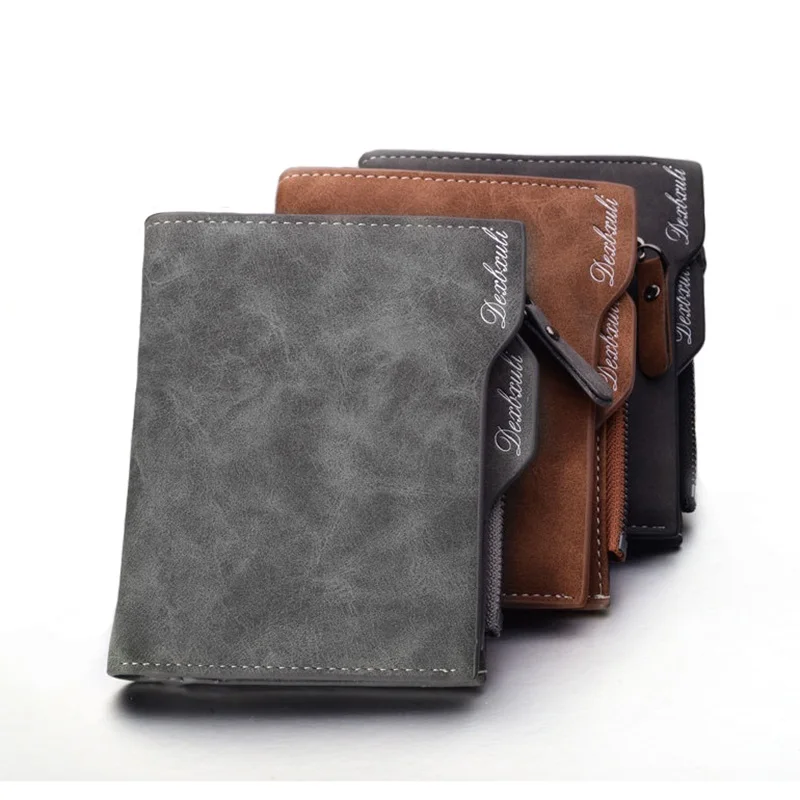 

New Short Wallet Men Soft Leather wallet with removable card slots multifunction man Zipper Wallet purse male clutch