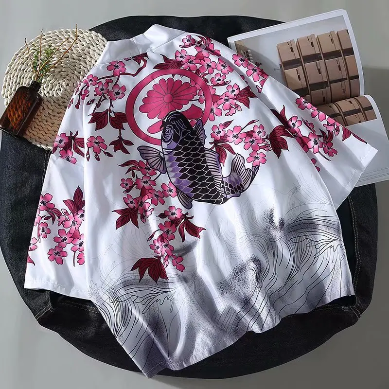 Men Kimono Japanese Style Cardigan Chinese Traditional Print Robe Gown Samurai Yukata Blouse Haori Jaclets Coat Asian Streetwear |