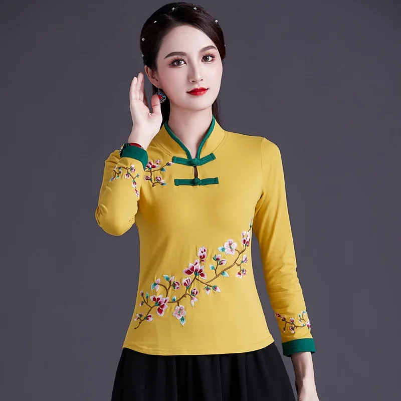 Chinese Style Clothing Women Hanfu Vintage Shirt Ethnic Tunic Patchwork Blouse And Top Women Ladies Chinese Tops V1932 women chinese shirt