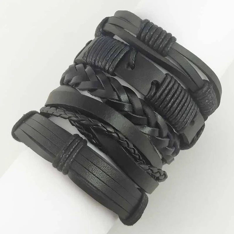 Leather Bracelet Bangle for Men Multilayer Wristband Father