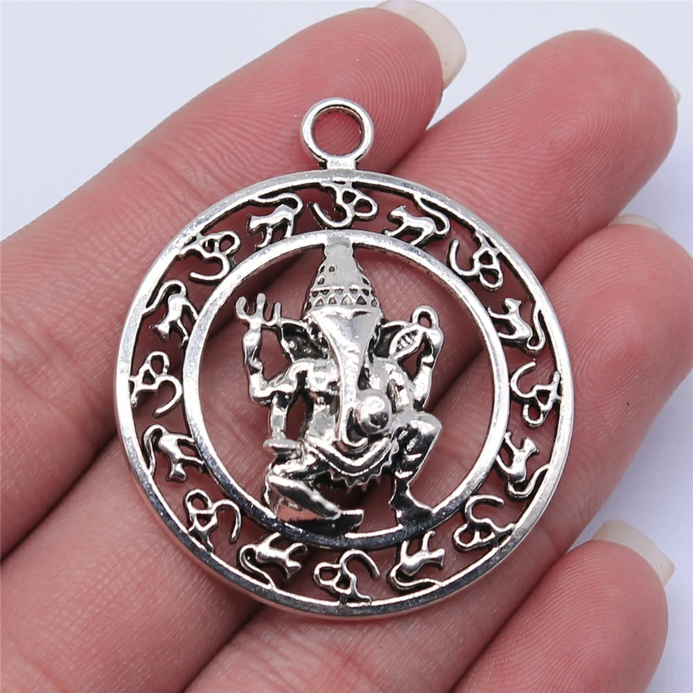 

4pcs 38x38mm Antique Silver Plated Indian Elephant God Om Charms Pendant For Jewelry Making DIY Jewelry Findings