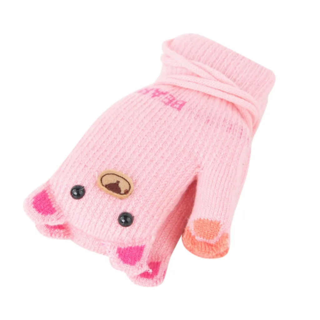 Для малышей для девочек и мальчиков, зимние вязаные Мультяшные Лоскутные теплые варежки, перчатки с ремешком, Детские Мультяшные перчатки, теплые вязаные шерстяные варежки