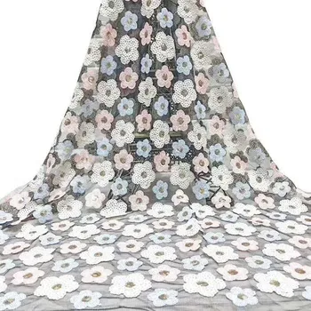 

Fashion sequins embroidery flowers French mesh lace 2020 African lace fabric fashion fabric dress skirt fabric 5yards