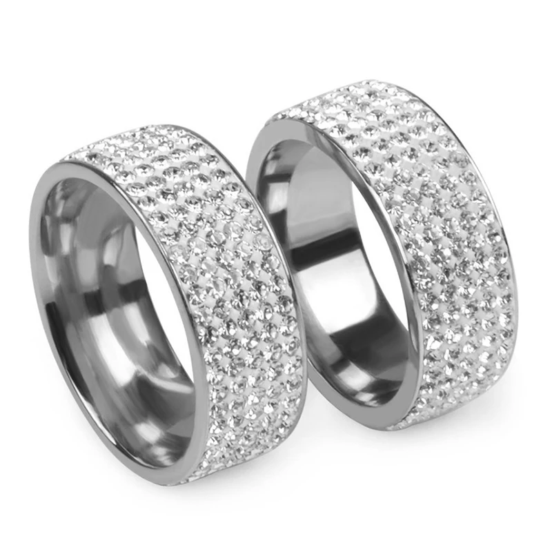 Women Men Luxury Stainless Steel Ring Crystal Rhinestone Wedding Engagement Ring Band Fashion Jewelry Size 7-12