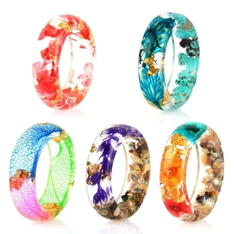 Dried flower resin ring Sen series small fresh handmade gold foil color epoxy accessories