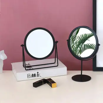 

Metal Makeup Mirror Round Wrought Iron Dressing Desktop Mirror Make-up Portable Mirror Beauty Decorative Table Mirrors for Home
