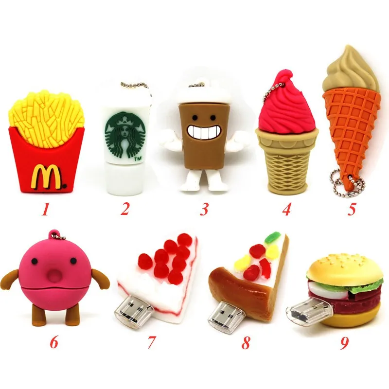 

Cartoon cake model Ice cream pen drive 128MB 4GB USB Flash Drive donut/coffee cup Pendrive 8GB/16GB/32GB/64GB Fries/Pizza